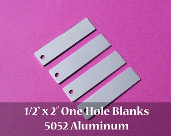 10 - 5052 Aluminium 1/2"x 2" rechteckige Rohlinge - ONE HOLE - Polierte Metall Stanzrohlinge - 14G 5052 Aluminium - 12,7mm x 50,8mm