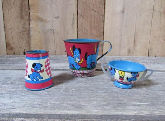 茶托　年代物　骨董品 Vintage Toy Tea Set Ohio Art 23 Piece Tin Lithograph - Etsy