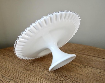 vintage Fenton milk glass cake stand Silver Crest 13"