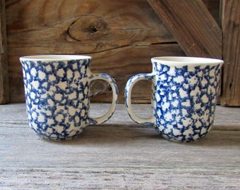 pair of cups blue sponge ware