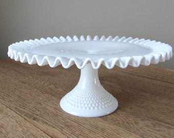 vintage Fenton Hobnail milk glass cake stand 12.75 inch
