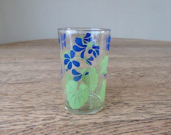 vintage Swanky Swigs juice glass blue flowers