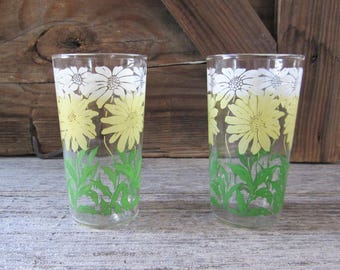 pair of vintage juice glasses floral