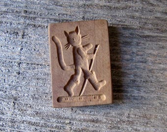 vintage carved wood butter mold Puss N Boots