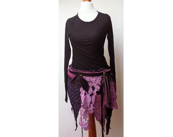 Unik, höft-smickrande omlottkjol, skärp, kjol, lapptäcke, upcycled - Waldorf, Boho, Lajv, Goa, Hippie XS S M L XL