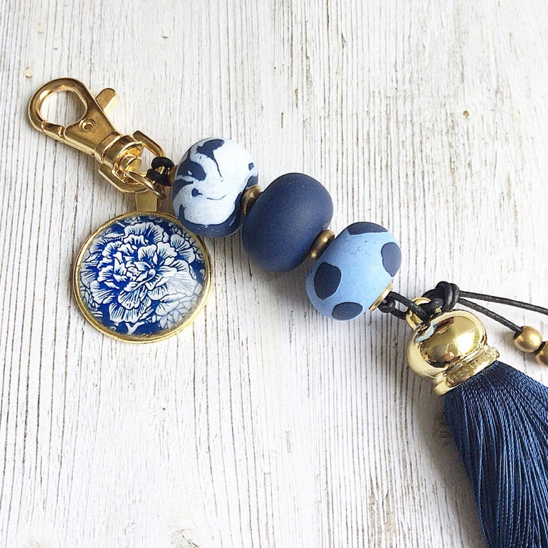 Blue Tassel Keychain Tassel Bag Accessory Blue Polymer Etsy