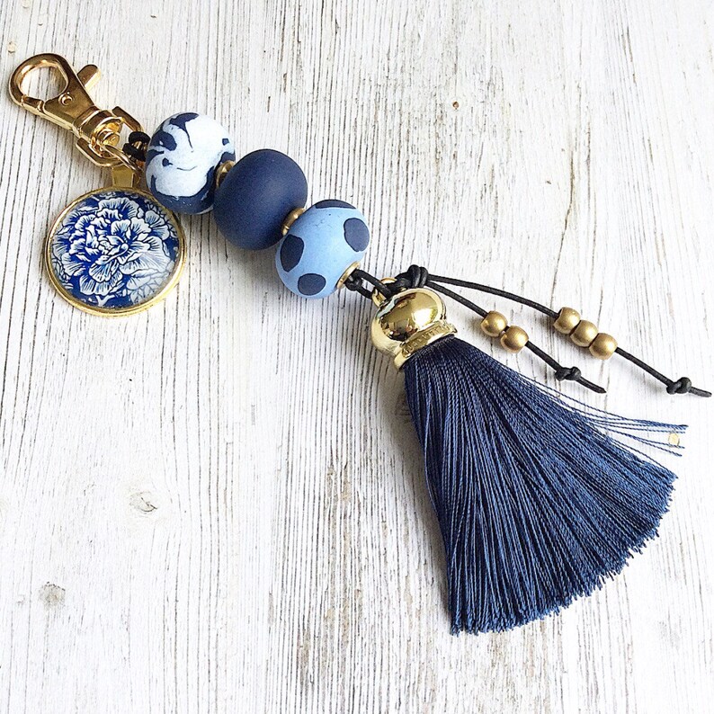 Blue Tassel Keychain Tassel Bag Accessory Blue Polymer Etsy