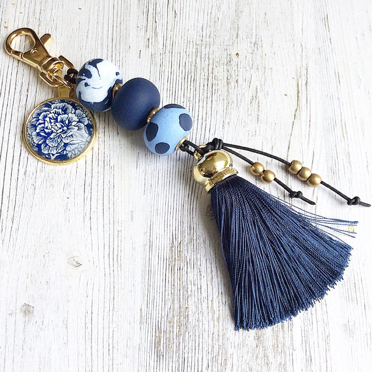 Blue Tassel Keychain Tassel Bag Accessory Blue Polymer Etsy