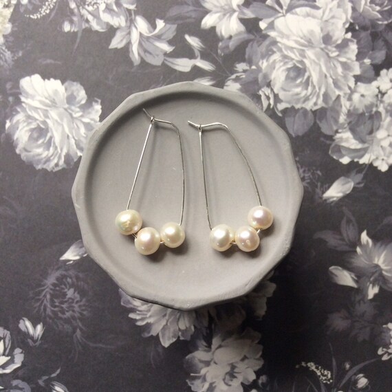 Pearl and Sterling Silver Teardrop Hoop Earrings, Minimalist