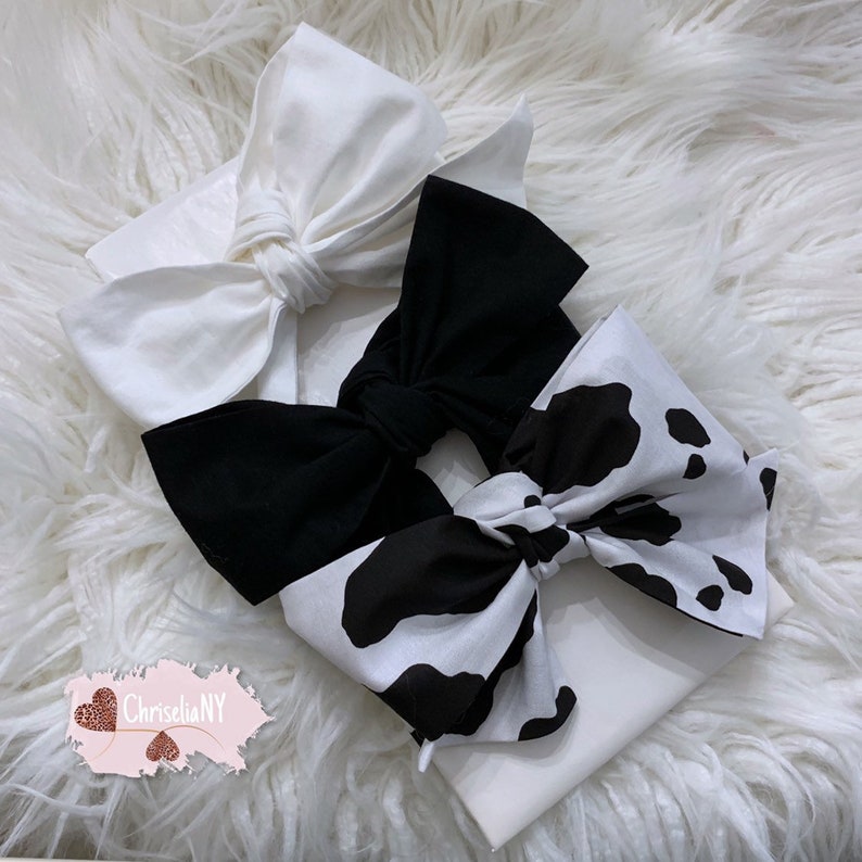 Newborn Headwrap Fabric Headwrap White, Black, Cow Baby Girl Headwrap Toddler Headwrap headwrap TRIO PACK Headwrap