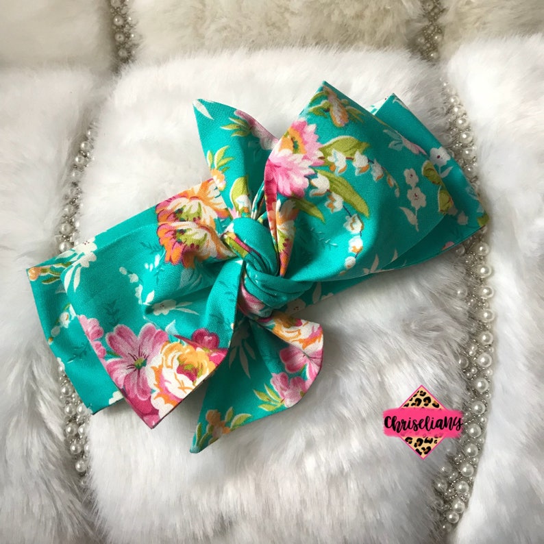 TURQUOISE FLORAL Headwrap Baby Headwrap Newborn Headwrap Bow Headwrap floral headwrap Fabric Headwrap Turban Headwra Toddler Headwrap