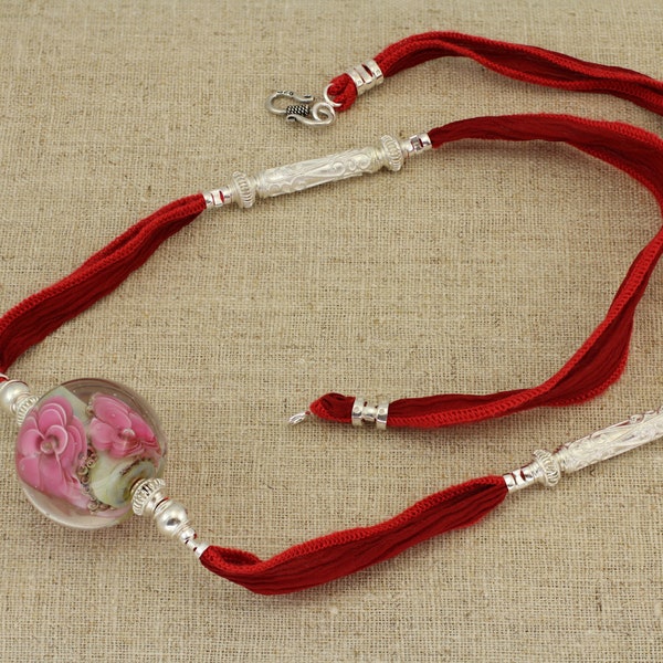 Ribbon Flower Necklace Etsy