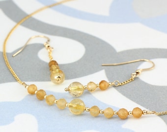November / Citrine gemstone Birthstone Row necklace and earrings