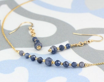 September / Sapphire Birthstone Row necklace and earrings