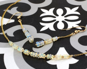 October / Ethiopian Opal Birthstone Row necklace and earrings