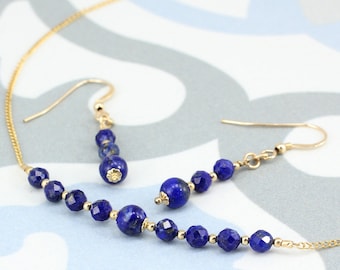 December / Lapis gemstone Birthstone Row necklace and earrings