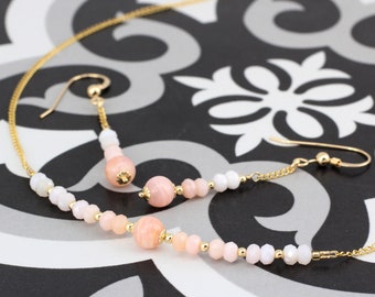 October / Peruvian Opal Birthstone Row necklace and earrings matched set