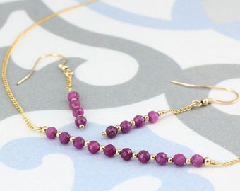 July / Ruby gemstone Birthstone Row necklace and earrings
