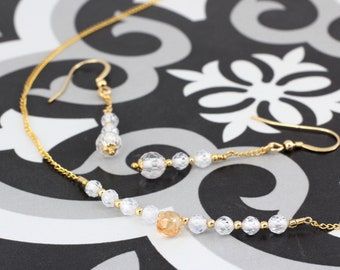 April / Diamond (CZ / Cubic Zirconia) Birthstone Row necklace and earrings