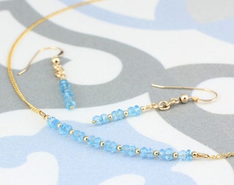 December / Blue Topaz gemstone Birthstone Row necklace and earrings