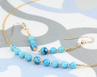 December / Turquoise gemstone Birthstone Row necklace and earrings