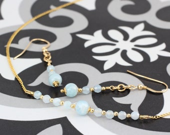March / Aquamarine Birthstone Row necklace and earrings