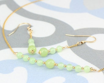 August / Jade Birthstone Row necklace and earrings