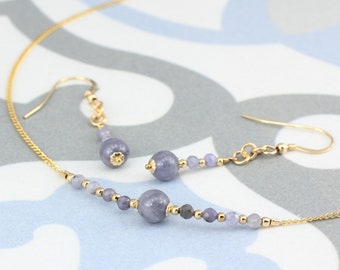 December / Tanzanite gemstone Birthstone Row necklace and earrings