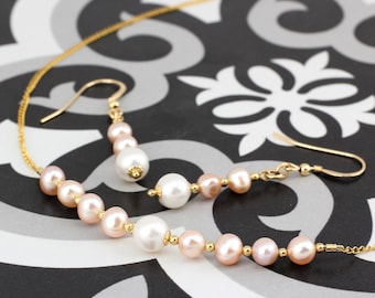 June / Pearl Birthstone Row necklace and earrings