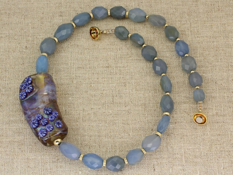 Lampwork Glass and powder blue Agate bead necklace BN202