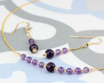 February / Amethyst Birthstone Row necklace and earrings