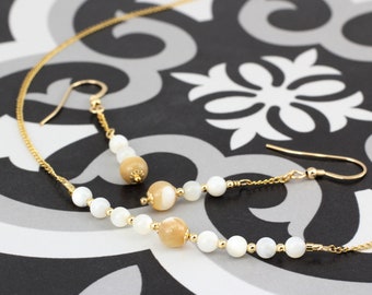 June / Mother Of Pearl Birthstone Row necklace and earrings