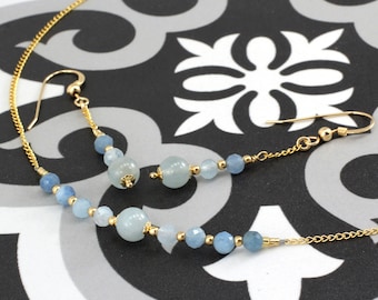 March / Aquamarine Birthstone Row necklace and earrings