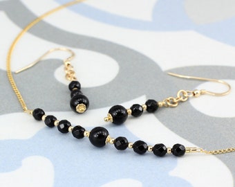 July / Onyx gemstone Birthstone Row necklace and earrings