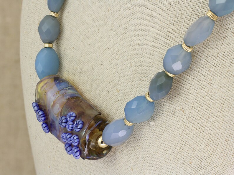 Lampwork Glass and powder blue Agate bead necklace BN202