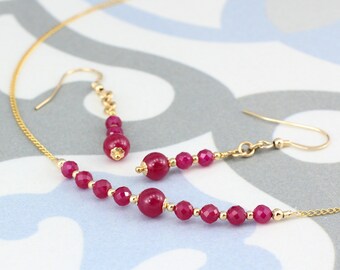 July / Ruby gemstone Birthstone Row necklace and earrings