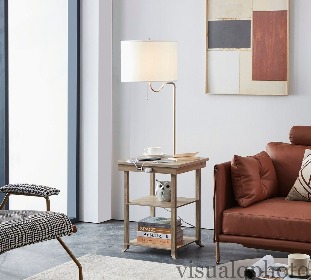 Functional and Stylish End Table With Attached Lamp bedside Etsy