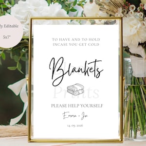 Mia Minimalist Editable Wedding Blanket Sign Template | Boho To Have and To Hold In Case You Get Cold Sign |Modern Wedding Blanket Sign