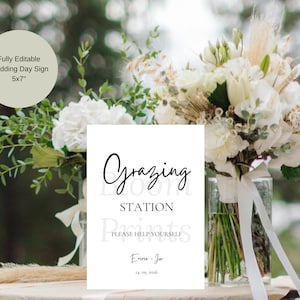 Mia Minimalist Grazing Table Sign Template | Modern Food Table Sign Printable | Boho Appetizer Sign | Wedding Grazing Table Sign | Editable