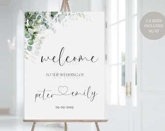 Editable Wedding Welcome Sign Template | Eucalyptus Welcome Board Template | Greenery Welcome Poster | Printable Custom Sign | Welcome sign