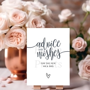 Plantilla de letrero con consejos y deseos / Letrero imprimible minimalista con consejos para recién casados / Letrero de despedida de boda boho / Letreros para novias / Letreros para bodas