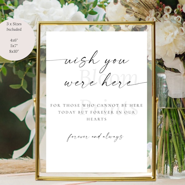 Minimalist Wish You Were Here Sign | In Loving Memory Sign | Modern Wedding Signage | Watching From Heaven Sign Simple | Printable Weddings