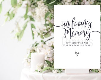 Minimalista moderno en signo de memoria amorosa / Plantilla imprimible / Signo conmemorativo para boda / Signo para siempre en nuestros corazones