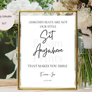Mia Minimalist Assigned Seating Wedding Sign |Sit Anywhere Wedding Signs | Seating Sign | Classic Wedding Sign | Assigned Seating Sign
