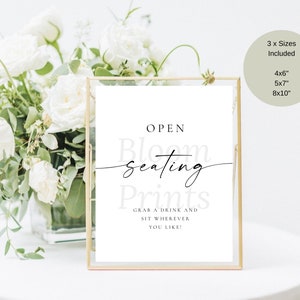 Amber Open Seating Sign | Modern Open Seating Sign | Open Seating Template | Minimalist No Assigned Seating Sign | Printable Boho Sign