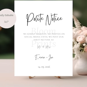 Polite Notice Ceremony Sign Template |Unplugged Ceremony Sign |Printable Download | Wedding Unplugged Sign | Wedding Signs | Unplugged Sign