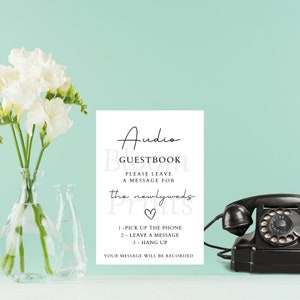 Audio Guestbook Sign | Modern Minimalist Wedding Sign | Phone Message Guest Book | Pick Up The Phone, Leave A Message |