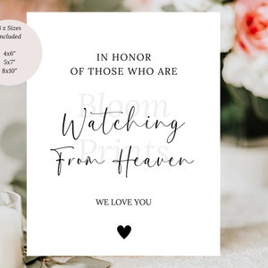 Minimalist Watching From Heaven Sign | In Loving Memory Sign | Modern Wedding Signage | Watching From Heaven Sign Simple | Digital Weddings