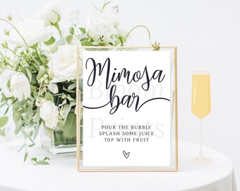 Enseigne de bar minimaliste en mimosa | Enseigne de bar en mimosa moderne | Enseigne de bar en mimosa pour mariage | Téléchargement instantané Modifiable | Plaque de mariage en mimosa