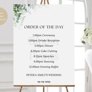 Eucalyptus Wedding Order of The Day Timeline Sign | Template | Order of Events | Wedding Timeline Sign | Printable Timeline Wedding Sign